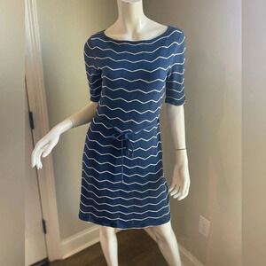 Trina Turk Serena Blue and White scalloped chevron dress Size S